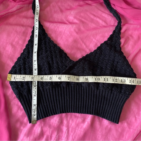 Black Crochet Knit Cropped Halter Top - Picture 16 of 16